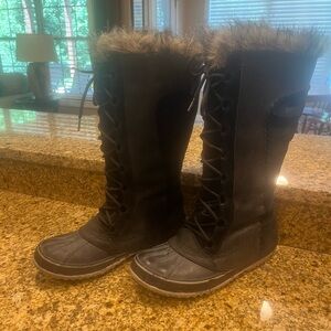 Sorel Cate the Great Black Suede Winter Boots - Sz 10 Fur Lining Rubber Sole
